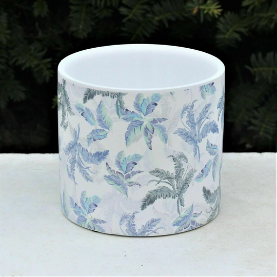 12cm Blue Floral Leaves Ceramic Indoor Plant Pot Holder Herb Cover Planter