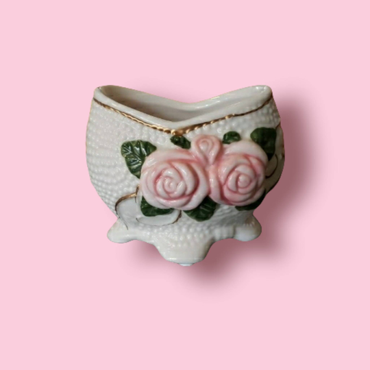 Hobnail Style Ceramic Organizer Holder With Rose Decor