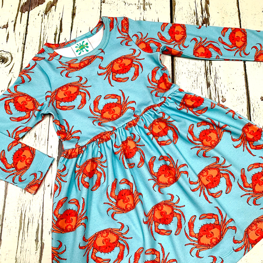 Ready To Ship Organic Crabs Dress, Baby Girls Organic Crabs, Martha & Hepsie, Newborn 10 Years