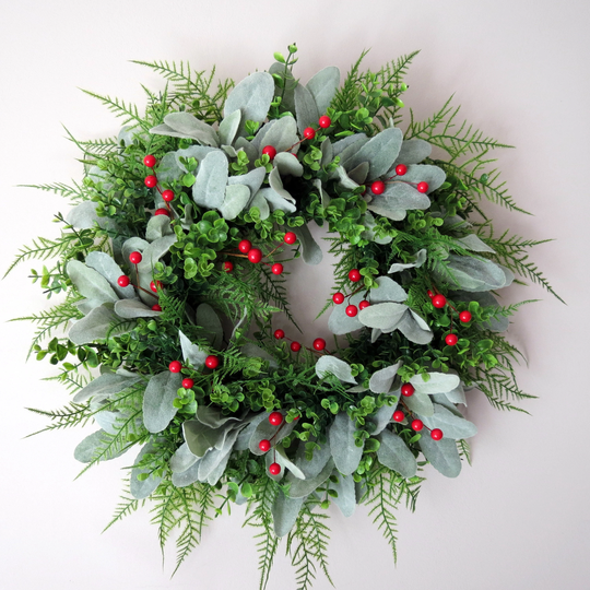 Christmas Wreath, Winter Berries Wreaths, Lamb's Ear All Season Front Door Wreath