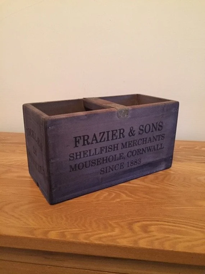 Solid Hardwood Waxed Storage Box With Centre Bar - Frazier Fish