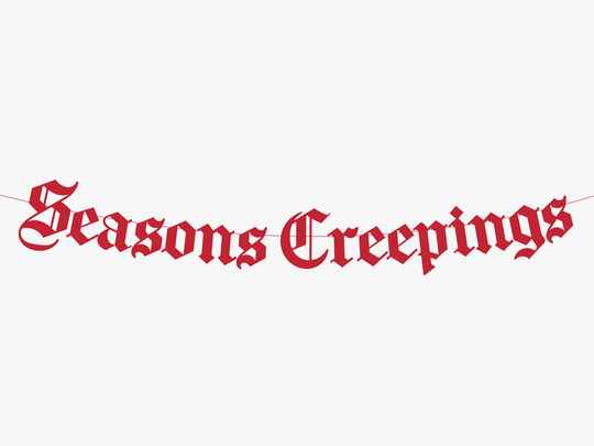 Seasons Creepings Old English Goth Banner, Gothic Christmas Decoration, Holiday Decor Emo Traditional Greetings Merry Banner