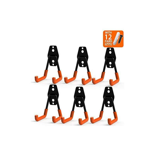 Norcks - Steel Garage Storage Utility Double Hooks, Heavy Duty for Organizing Power Tools,Small u Hooks (pack of 6, 2 × 2.8 × 4.2 inches) - Orange