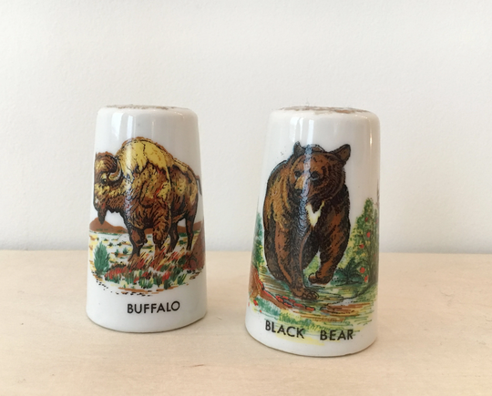Vintage Salt & Pepper Shakers/Gold Leaf Made in Japan Buffalo Black Bear
