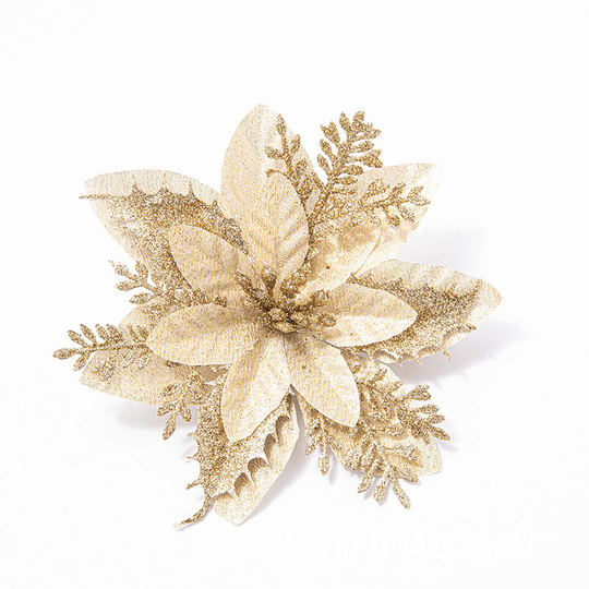 Ilovemilan - 20PCS Christmas Flowers Artificial with Clip, Christmas Poinsettia Flowers with Glitter Powder Decorations for Christmas Tree Garland