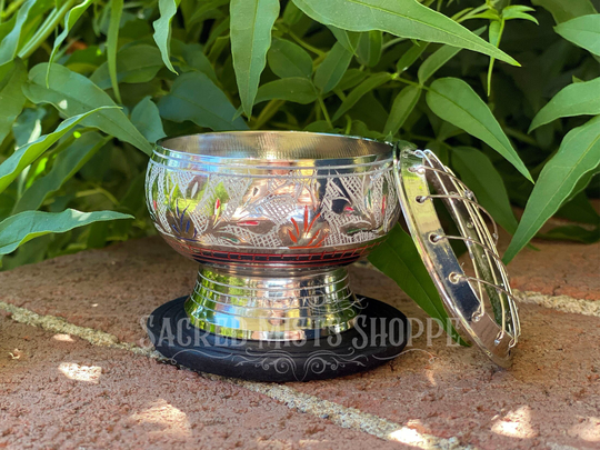 Silver Incense Burner With Colorful Etchings For Resin Incense, Stick Cone Charcoal, Smudge Pot, Bowl, Altar Bowl