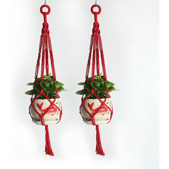 Gdrhvfd - Pack of 2 macrame plant hangers, handmade cotton rope hanging planters, flower pot holders, indoor plant hangers - red