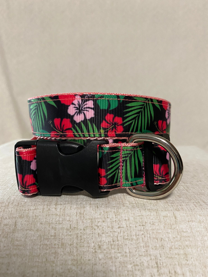 Dark Pink Hibiscus Floral Dog Collar