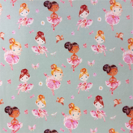 Prima Ballerina Digital Print Organic Jersey, Knitted Fabric, Stretch Fabric By The Half Metre