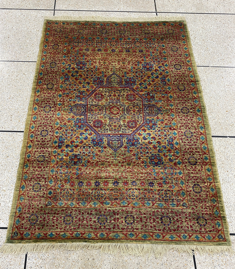 Green-Brown 4x6 Ft Hand Knotted Medallion, Turkish Mamluk Rug - Fine Quality, Afghan Wool Small Area For Office, Kitchen, Bedroom