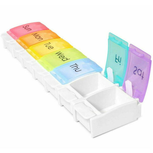 Asupermall - Pill Organizer for Travel Weekly Pill Box 7 Day Pill Case Daily Medicine Organizer 7 Compartments Pill Container for Vitamins Fish Oil