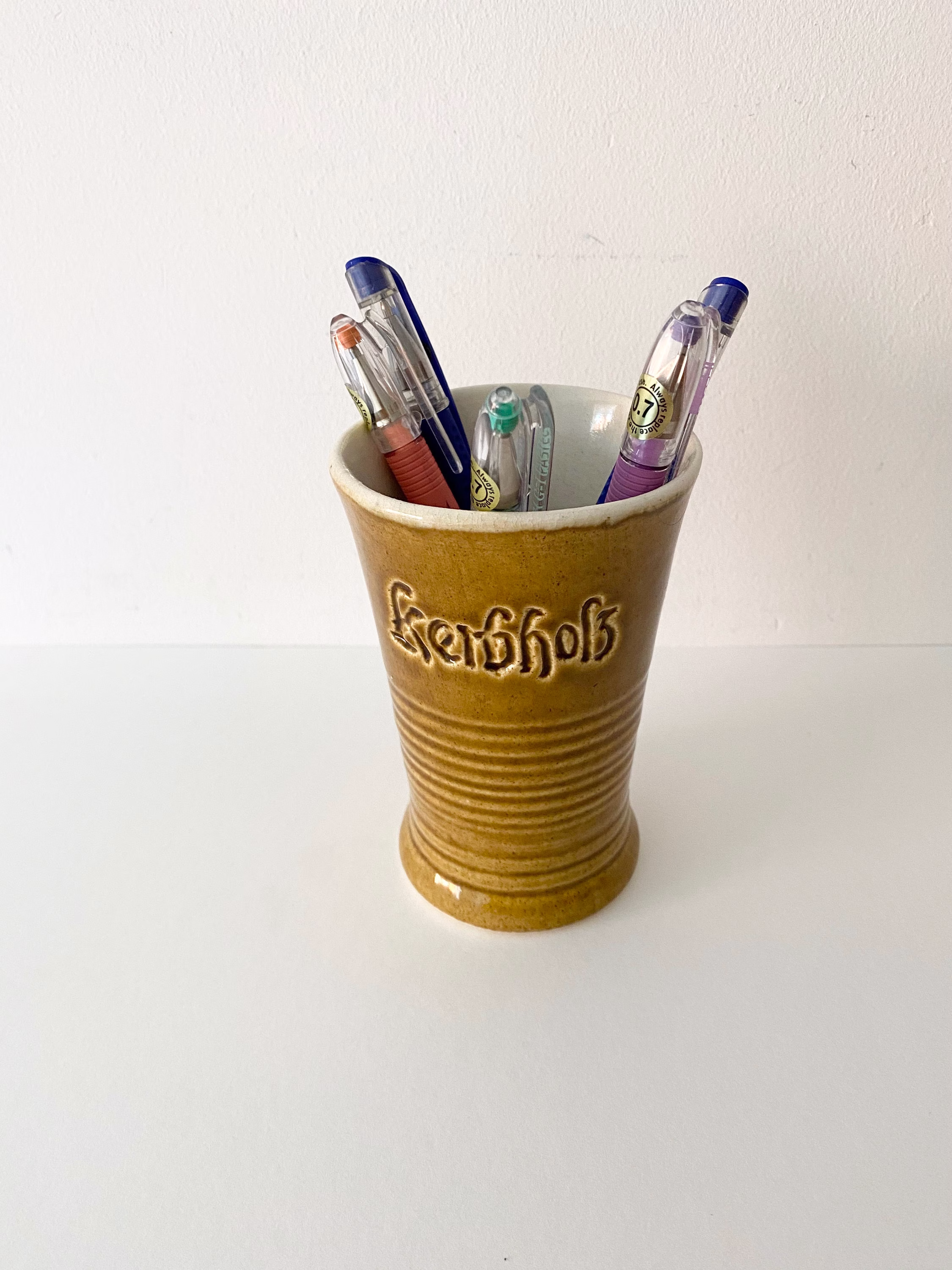 Handmade Pottery Cup, Pen Holder, Mustard Tea Storage, Bathroom Cup