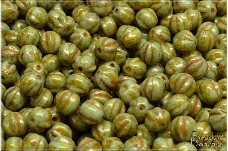 30 Pcs Chalk Herbs&spices Cardamom Czech Glass Melon Beads 6 Mm | 12274