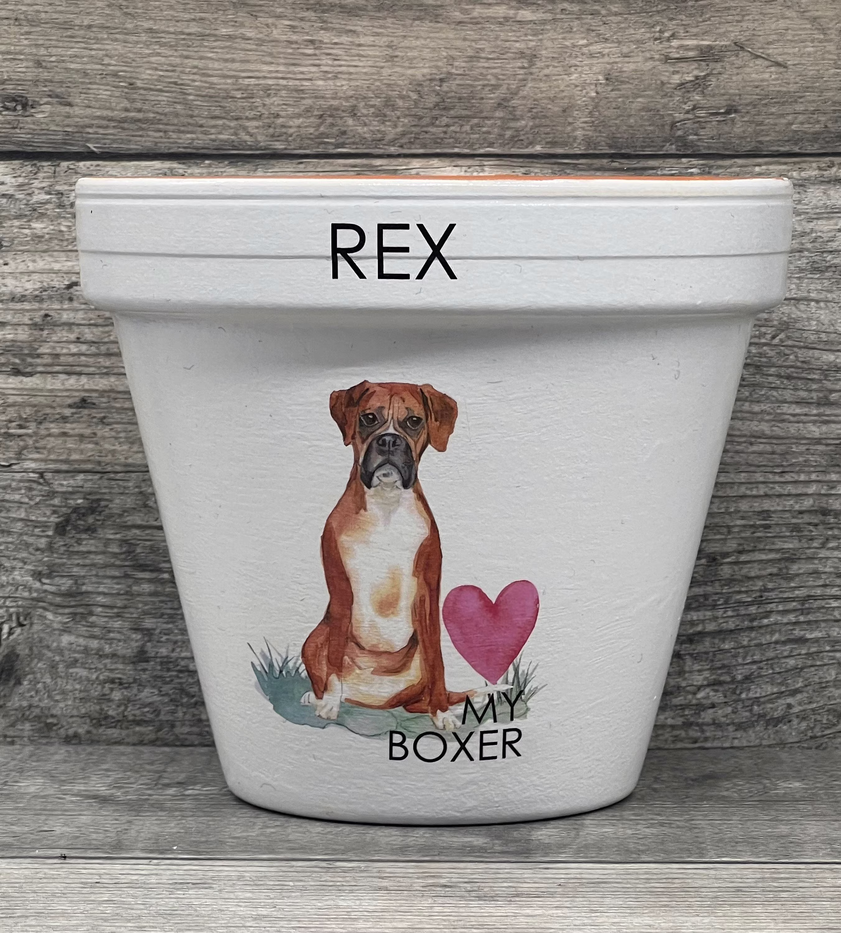 Personalised Boxer Dog Plant Pot Gift. Dog Memorial Keepsake Flower Planter. Lovers Birthday Terracotta Pot