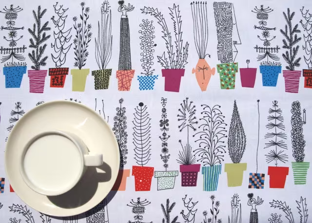 Tablecloth White Fun Plants Herbs Colorful Pots Botanical Scandinavian Design , Runner Napkins Curtains Pillows Available, Great Gift