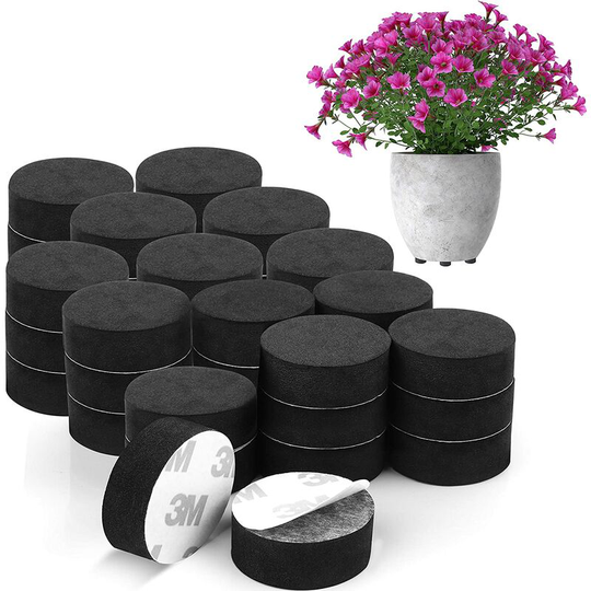 Perle Rare - Invisible Flower Pot Stand (Pack of 48) - Black Rubber Feet for Elevating Plants - Self-Adhesive Pad for Medium and Large Pots - Outdoor