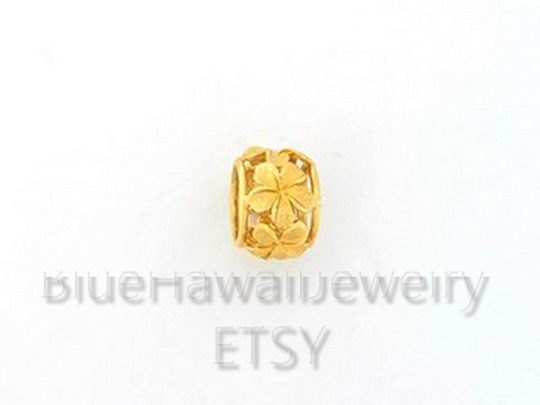 13mm 14K Yellow Gold Hawaiian Heirloom Tube 3D Plumeria Pendant Slide Spinner Honolulu Hawaii