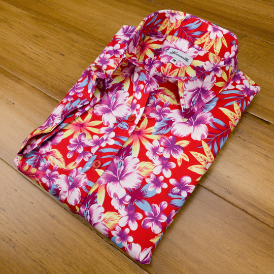 Grenouille Ladies Cap Sleeve Red & Purple Tropical Print Shirt/Blouse | Signature Shirts Mother's Day Birthday Gift