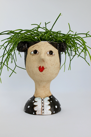 Lady Face Plant Pot, Ceramic Head Planter, Vintage Interior Unique Flower Retro Lady Hand Sculptured Desk Planter