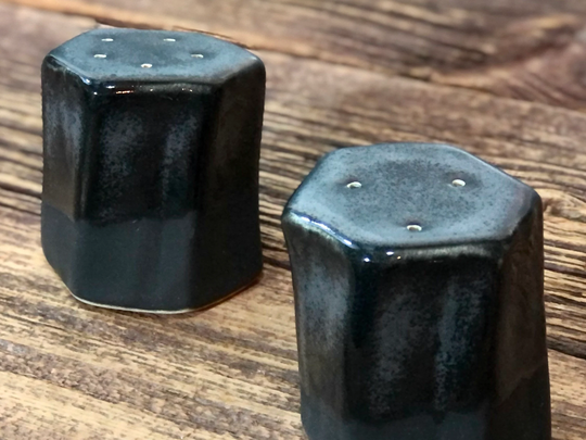 stoneware Pottery Salt & Pepper Shaker Set Tourmaline Black Short