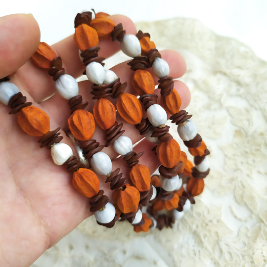 Vintage Long Seeds Necklace. Apple Seed Bead Necklace. Oversized Wood Necklace Vintage
