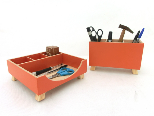 Wood Orange Desk Organizer, Accessories For Office, Pen Stand Desktop Fall Color Set, Holder