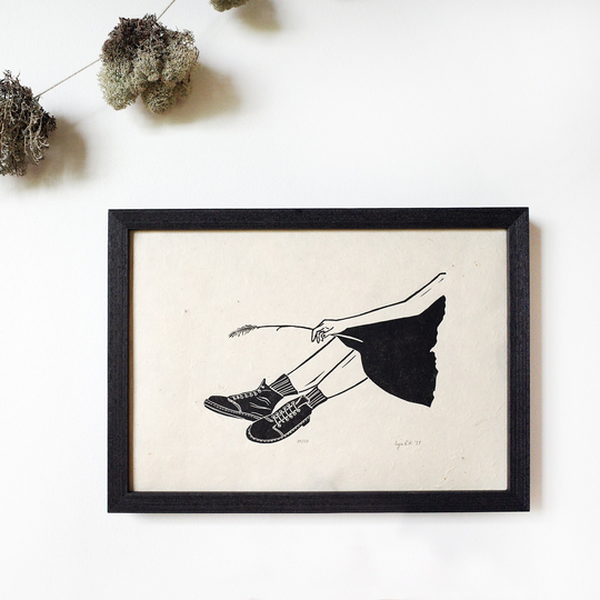 Nature Lover - Original Linocut Print, Linocut, Linoprint, Printmaking, Bw Boho Artwork, Handmade Paper A4