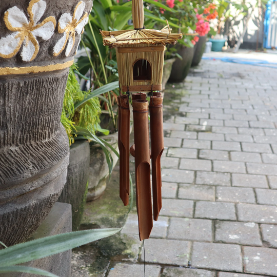 Square Seagrass Bird Box With Chimes 49x15cm, Handcrafted