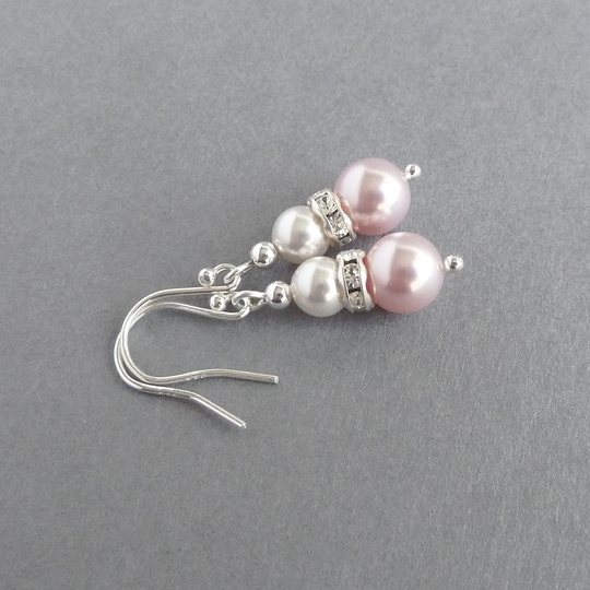 Blush Pink Pearl Drop Earrings - Pale Powder Bridesmaid Champagne Wedding Party Gifts Light Baby Bridal Jewelry