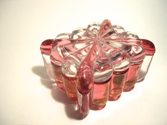 Art Deco Ruby Flash Glass Decorative Vanity Trinket/Powder Catch-All Box