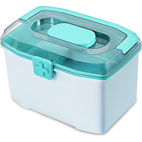 Medicine Box, BR-Life Family First Aid Box, Storage Box, Portable Medicine Cabinet, 2 Layers with Mini Pill Box