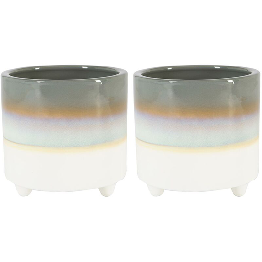 Reactive Glaze Footed Plant Pots - 14cm - Grey - Pack of 2 - Nicola Spring