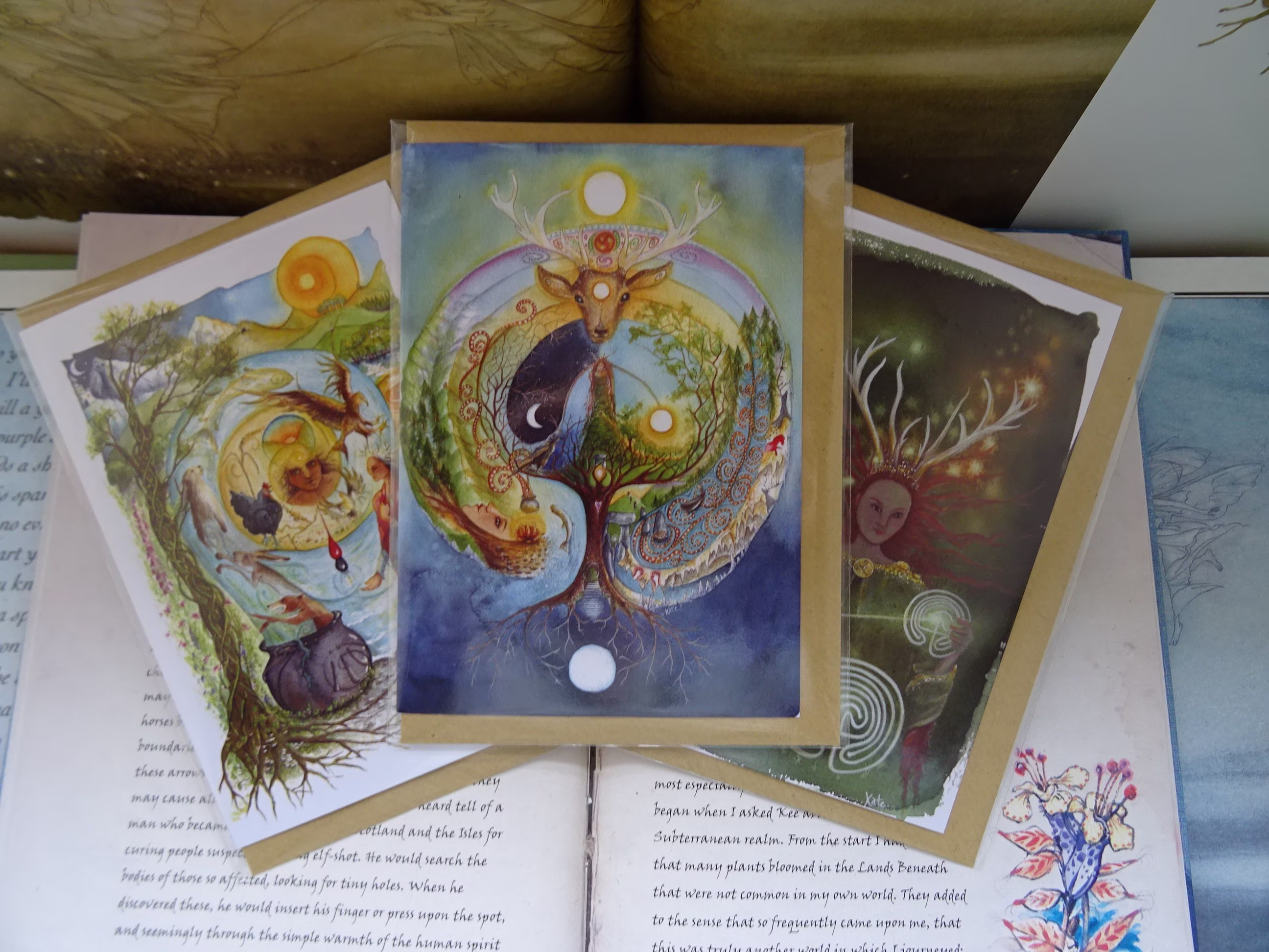 Celtic Spirit, Pack Of 3, Greetings Cards, Value Pack, Goddess Cerridwen, Elen The Ways, Deer Medicine, Labyrinth, Spiritual Cards