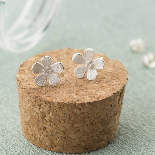 Silver Hibiscus Stud Earrings, Silver