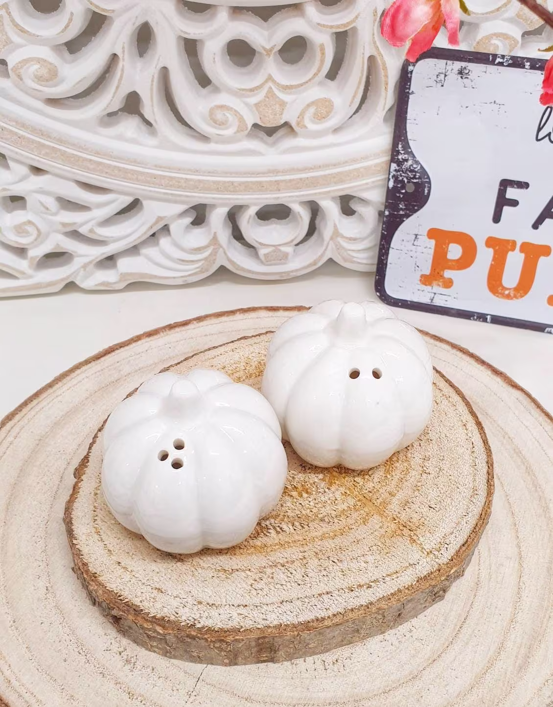 Pumpkin Salt & Pepper, Halloween Table Decorations, Autumn Decor, White Pumpkin, Ornaments, Housewarming Gift