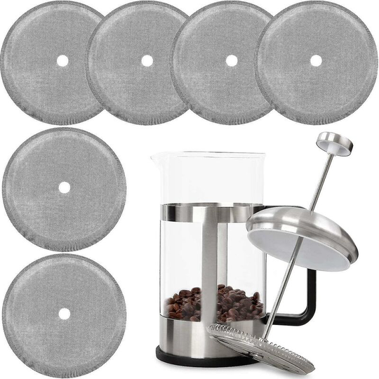 French Press Replacement Filter 4 Inch Coffee Press Filter Reusable Stainless Steel Mesh for 34oz/1000ml French Press Tea Coffee Makers 6pcsA
