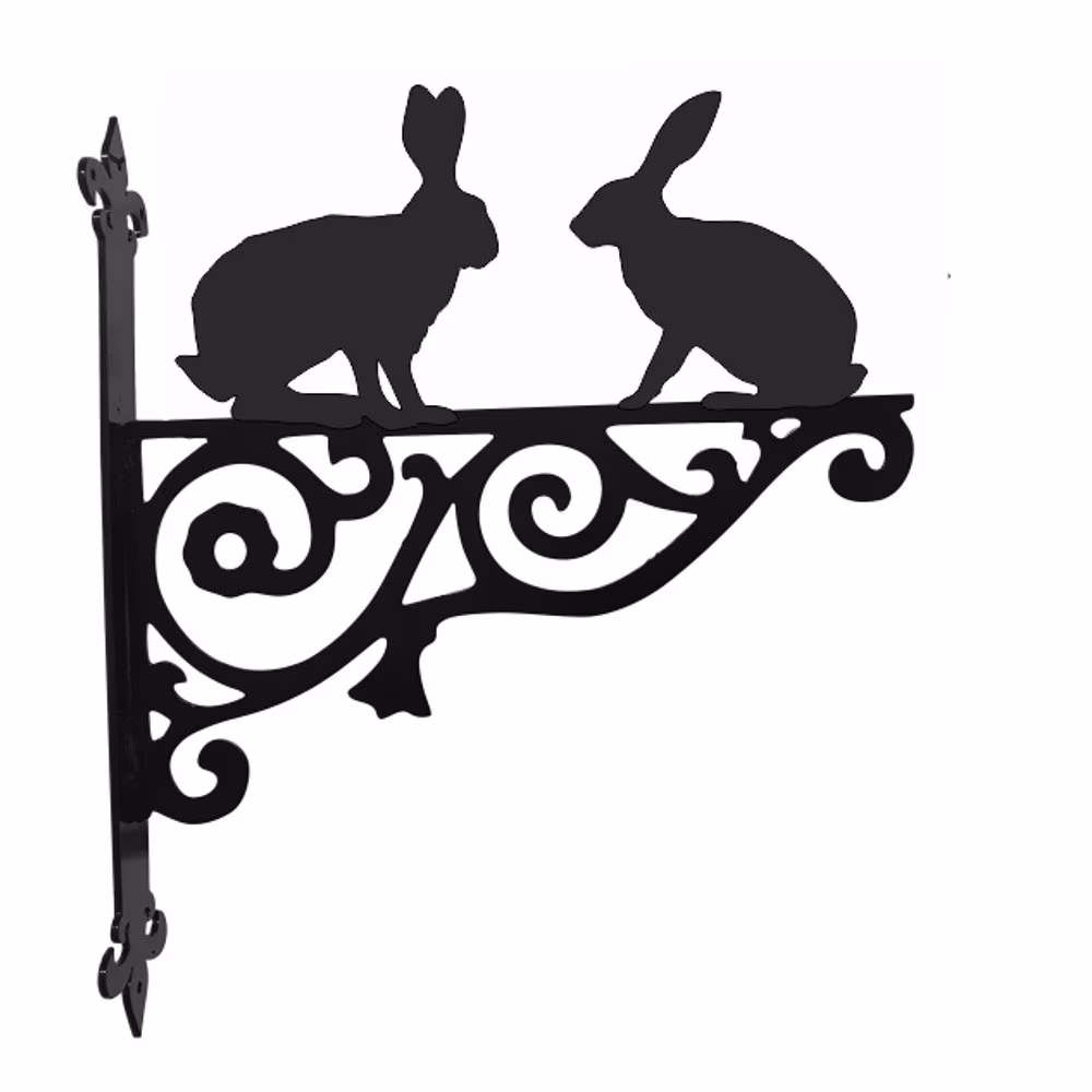 Hare Ornamental Hanging Bracket - Contemporary Basket Wall Mounted Decorative Garden Black