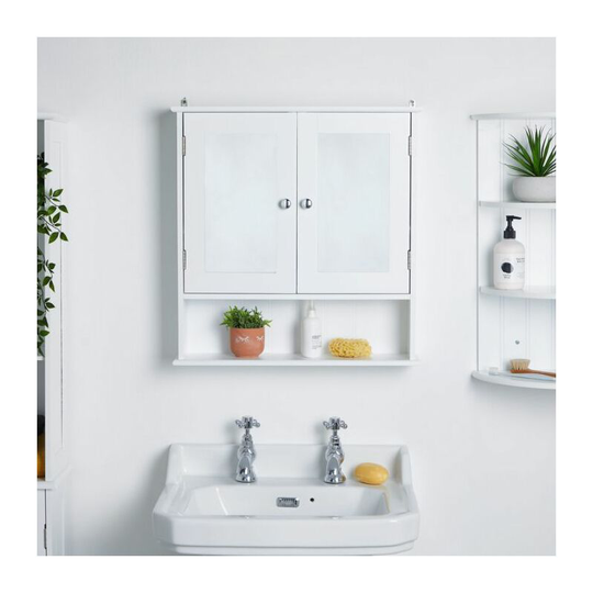 Vonhaus - Bathroom Cabinet with Mirror - White Double Door Wall Mounted Storage Cupboard - Wooden Medicine Cabinet with 4 Shelves - Shaker Style