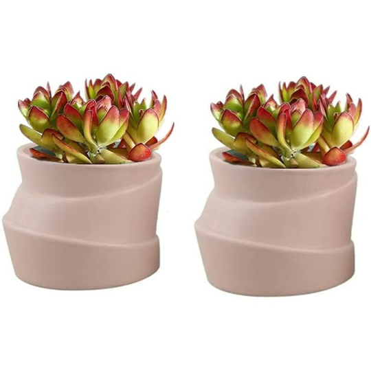Set of 2 Ceramic Flower Pots - Irregular Shape - Creative - Flowerpot for Small Plants, Cacti (a)