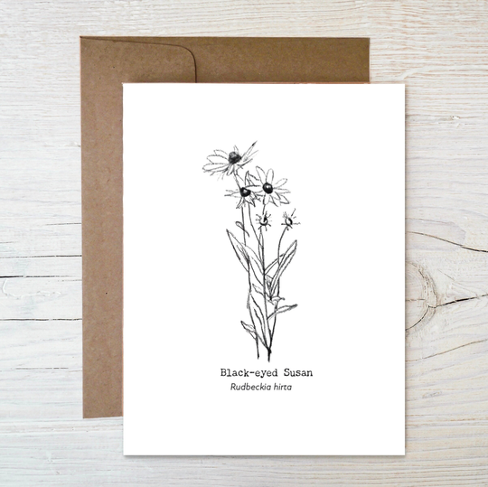 Plantable Wildflower Seed Card, Black-Eyed Susan Sketched Drawing, Eco Friendly Blank Card
