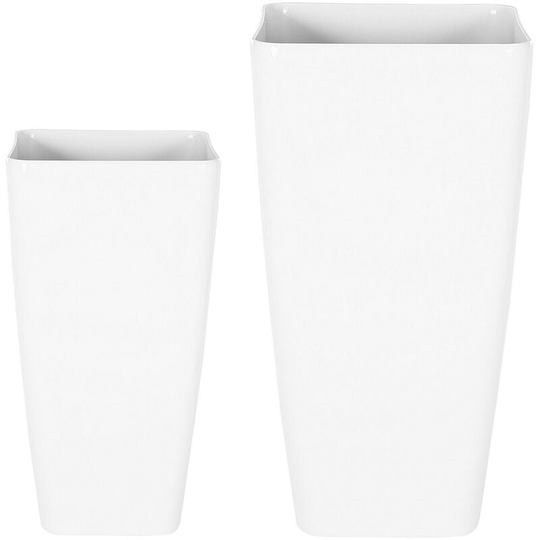 Beliani - Modern Tall Set of 2 Flower Pot Outdoor Indoor Planter Stone White Modi - White