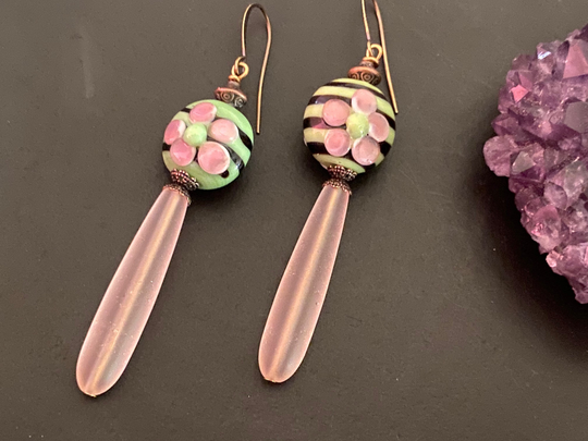 Boho Chic Jewelry/Lampwork Bead Earring/Czech Glass Earrings Gifts For Her/ Sea Tear Drop