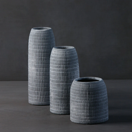 stoneware Vases Decorative Home Planters Ceramic Plant Pots - Set Of 3 Grey
