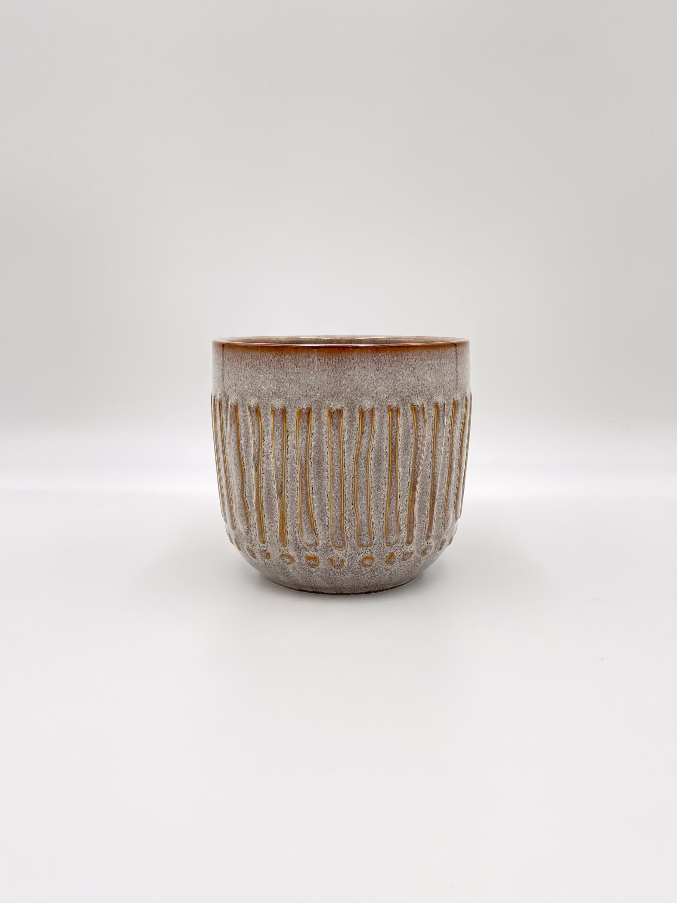 Rome Grey, Brown, Embossment Pattern Pot, Glazed Ceramic House Plant Indoor Planter, Stunning Design