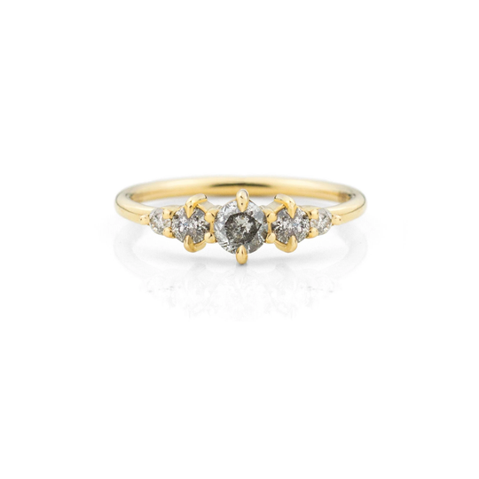 1/2 Tcw. Five Salt & Pepper Diamond Ring, Anniversary Band, 14K Pepper Diamond, Unique Engagement Ring