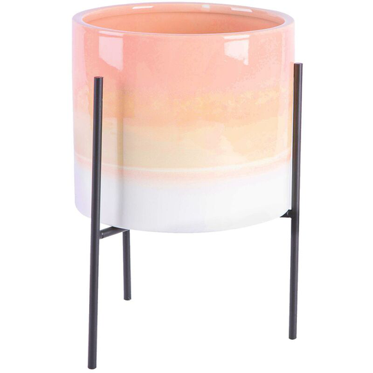 Reactive Glaze Plant Pot on Stand - 19cm - Pink/Black - Nicola Spring