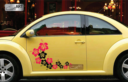 Hawaiian Flowers Mix Of Two Colors Car Sticker Van Caravan Camper Decals Vinyl Hibiscus Flowers X14Pcs Campervan Rv Motorhome Stickers