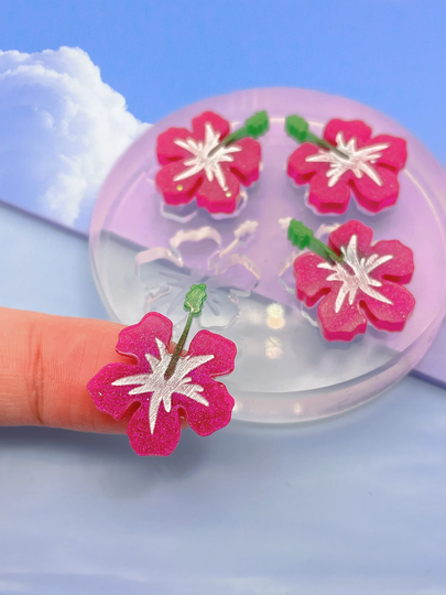 2cm Hibiscus Stud Earring Mold Tropical Flower Clear Silicone Mould