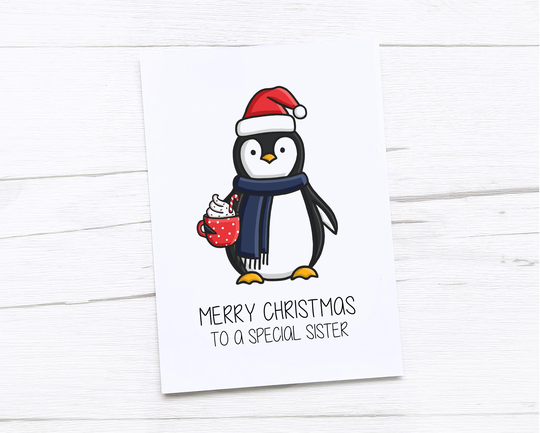 Happy Christmas Card | Merry Penguin Sister