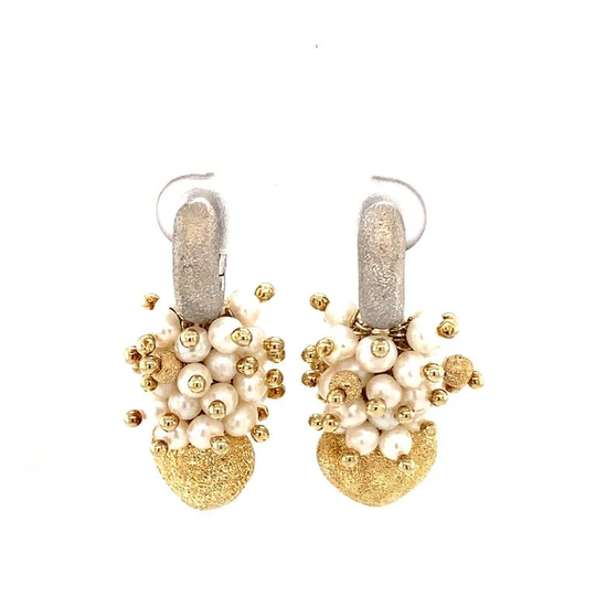 Circa 1940S Italian Seed Pearl Earrings in 14 Karat Two Tone Gold, Vj#1963A